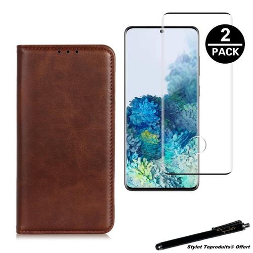 Etui Portefeuille Marron Foncé Pour Samsung Galaxy S21 Plus Housse À Fermeture Magnétique Et 2 Verres Trempés 3d Avec Stylet Toproduits®