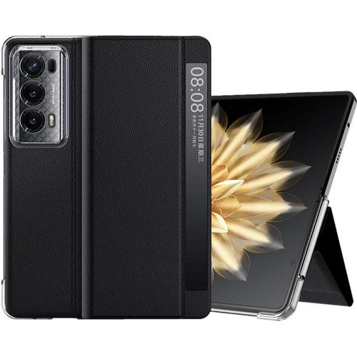 Cover Pour Honor Magic V2 Coque,Étui En Cuir Pu À Rabat Avec Support,Fenêtre Visible Intelligente Magnétique,Cadre En Pc Dur Ultrafin Et Léger -Noir