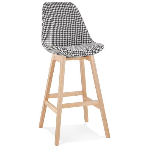 Tabouret De Bar 'moriss' En Tissu Pied De Poule Et Pieds En Bois Naturel