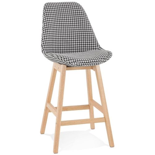 Tabouret Snack Mi-Hauteur 'moriss Mini' En Tissu Pied De Poule Et Pieds En Bois Naturel