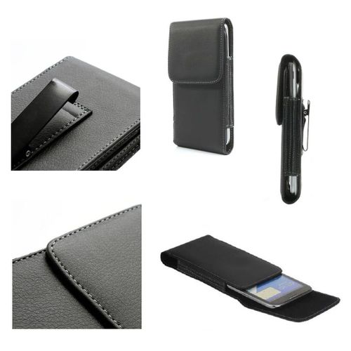 Étui Housse Clip Ceinture Métallique Verticale Pince En Simili-Cuir Souple Pour Nokia 230, Microsoft Nokia 230 - Noir