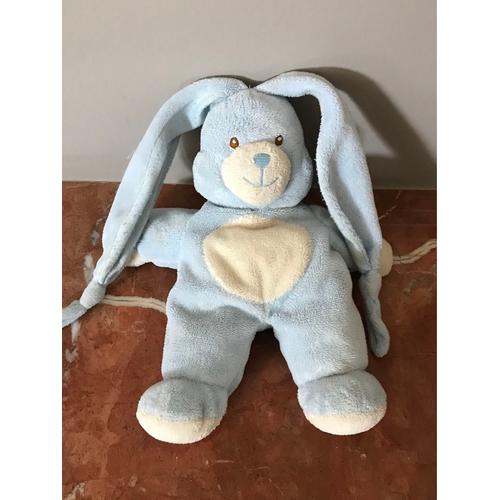 Peluche Lapin Gipsy Bleu Ventre Beige 28 Cm