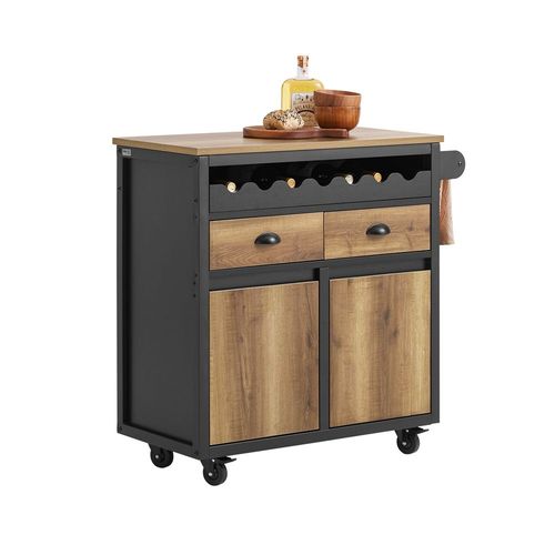 Sobuy Desserte De Cuisine À Roulettes Chariot De Cuisine Îlot De Cuisine Buffet Armoire De Rangement, 1 Porte-Bouteilles, 2 Tiroirs Et 2 Portes, 89x40x87 Cm, Marron Vintage, Fkw122-Sch