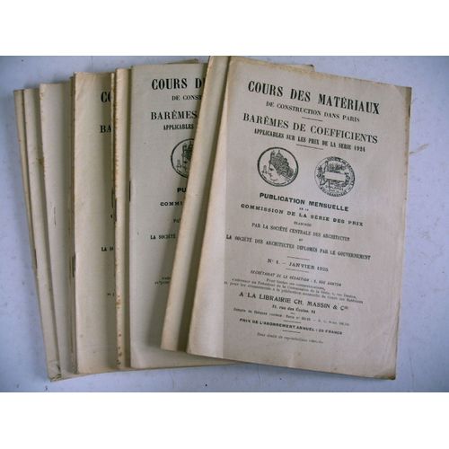 Cours Des Matériaux Construction Paris 1925 Barèmes Coefficients Année Complète