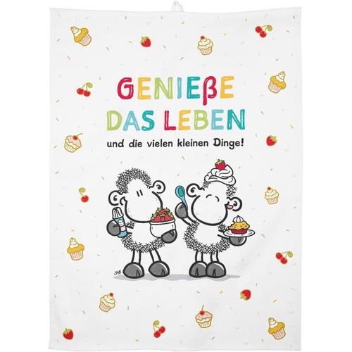 Multicolore Torchon En Coton Avec Inscription En Allemand « Genieße » - 60 X 45 Cm