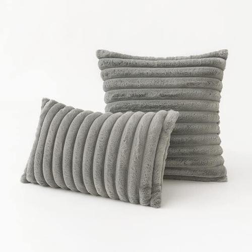 Gris Gris 1 Pièces Courte En Peluche Housse De Coussin 45x45cm Fourrure De Lapin Doux Canapé Chaise Canapé Taie D'oreiller Maison Siège