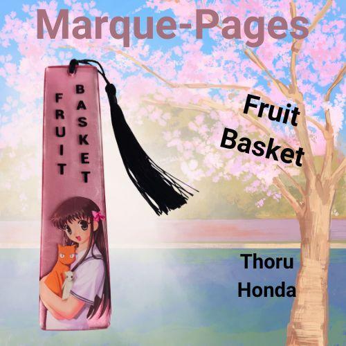 Marque-Pages Fruit Basket "Thoru + Chat + Rat" Fond Rose En Résine Époxy