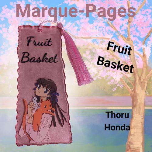 Marque-Pages Fruit Basket "Thoru+Chat+Rat" Fond Rose En Résine Époxy