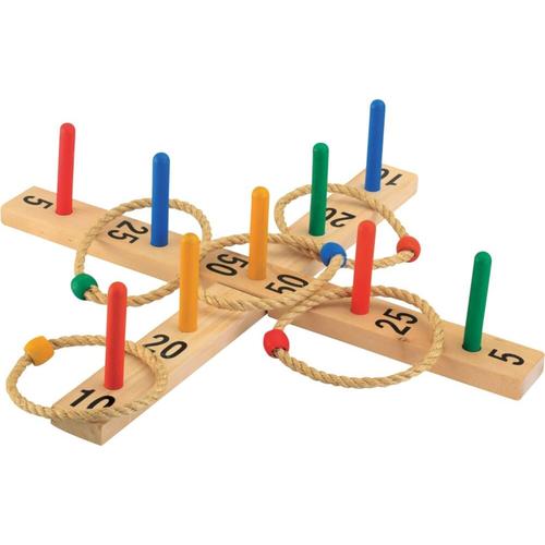 Jeu De Lancer D'anneaux En Bois Avec 9 Piquets