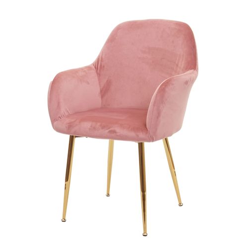 Chaise De Salle À Manger Hwc-F18, Chaise De Cuisine, Design Rétro   Velours Vieux Rose, Pieds Dorés