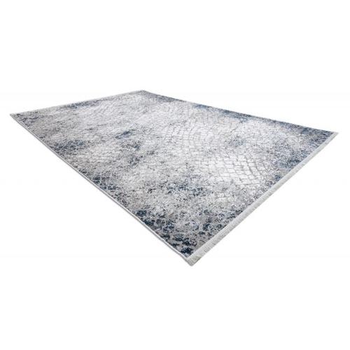 80x150 Cm Tapis Moderne Rebec Franges 51117 - Deux Niveaux De Molleton Crème / Bleu Foncé