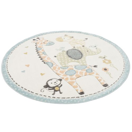 Pergamon Maui Kids - Tapis Pour Enfant Rond - Motif Animaux Jungle Coloré Colorée 120x120 Cm