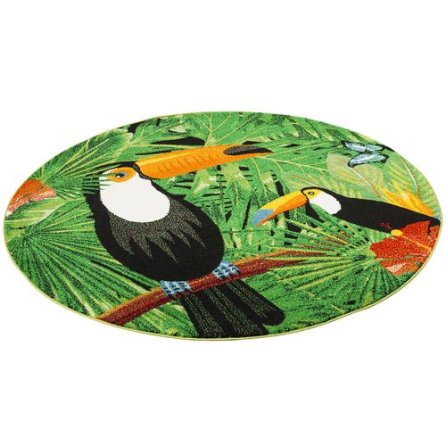 Pergamon Designer Teppich Faro Tropical Tukan Grün Rund Vert 200x200 Cm