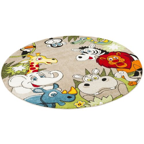 Pergamon Faro - Tapis De Designer Rond - Motif Animaux Safari Colorés Colorée 120x120 Cm