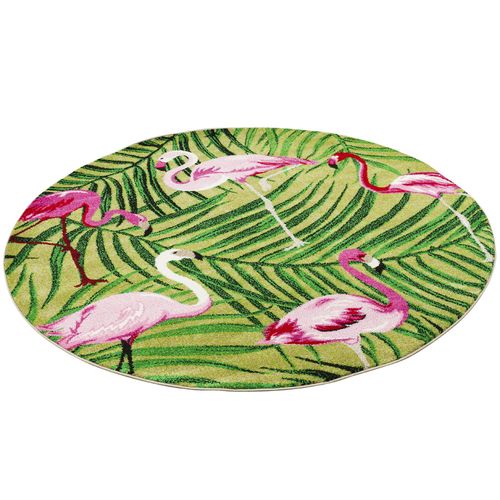 Pergamon Faro - Tapis De Designer Rond - Motif Tropical Flamants Vert Vert 160x160 Cm
