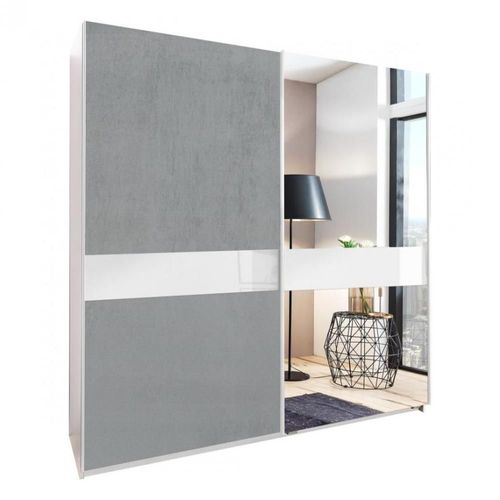 Armoire Coulissante Comber 179 Cm 1 Porte Grise Rechampi Blanc 1 Porte Miroir