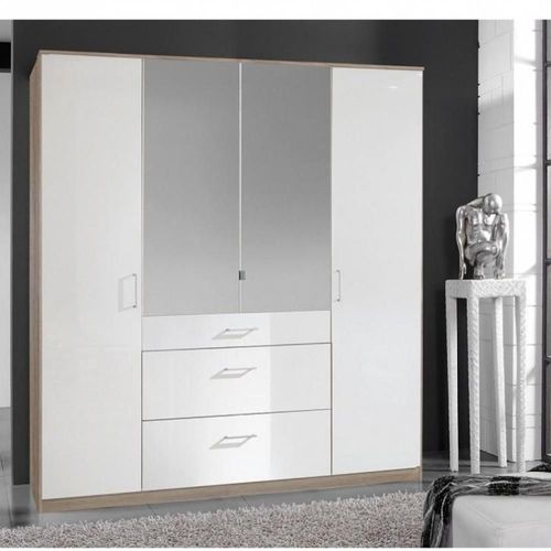 Armoire Cooper 179 Cm 2 Portes 3 Tiroirs Laqués Blanc 2 Portes Miroir
