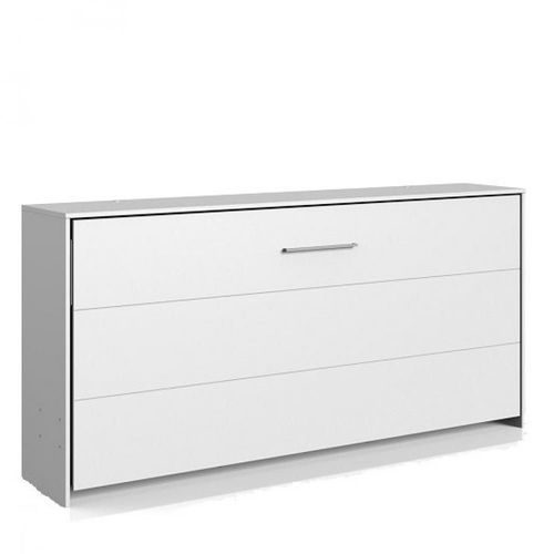 Lit Escamotable Horizontal Vanier Blanc Mat Couchage 90 X 200 Cm