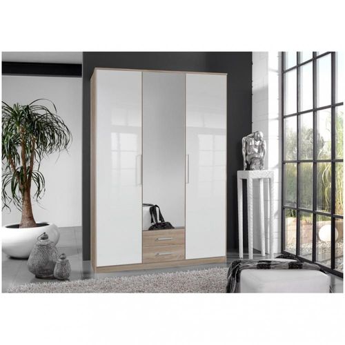 Armoire De Rangement Gaby Chêne 2 Portes 2 Tiroirs Laqués Blanc 1 Porte Miroir