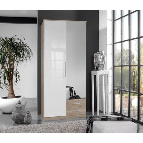Armoire De Rangement Gaby Chêne 1 Porte 2 Tiroirs Laqués Blanc 1 Porte Miroir