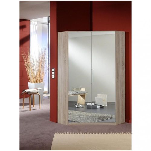 Armoire D'angle Dressing Gaby Chêne 2 Portes Miroir 95 X 95 Cm