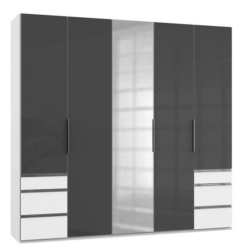 Armoire Penderie Lisea 5 Portes 6 Tiroirs Verre Anthracite 250 X 236 Cm Ht