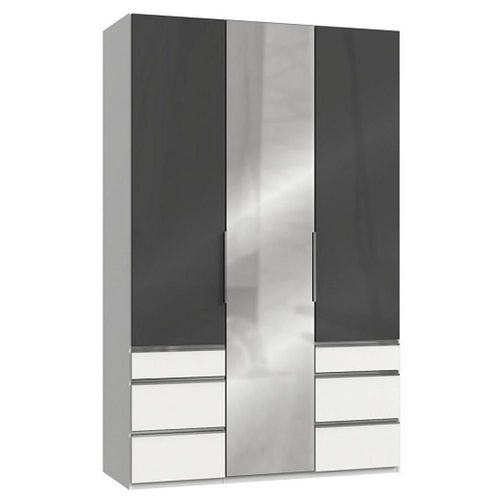 Armoire Penderie Lisea 3 Portes 6 Tiroirs Verre Anthracite 150 X 236 Cm Ht