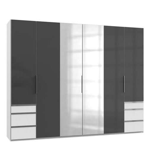 Armoire Penderie Lisea 6 Portes 6 Tiroirs Verre Anthracite 300 X 236 Cm Ht