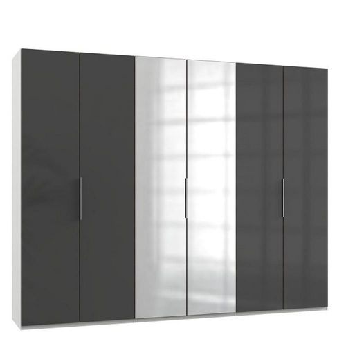 Armoire Penderie Lisea 4 Portes Verre Anthracite 2 Portes Miroir 300 X 236 Cm Ht