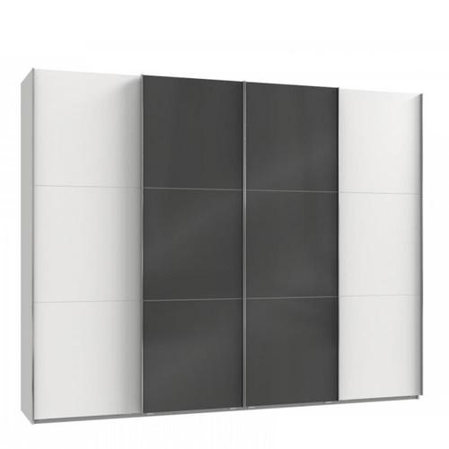 Armoire Coulissante Lisea 4 Portes Blanc Verre Anthracite 300 X 236 Cm Ht