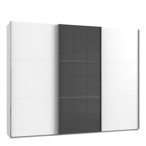 Armoire Coulissante Lisea 3 Portes Blanc Verre Anthracite 300 X 236 Cm Ht