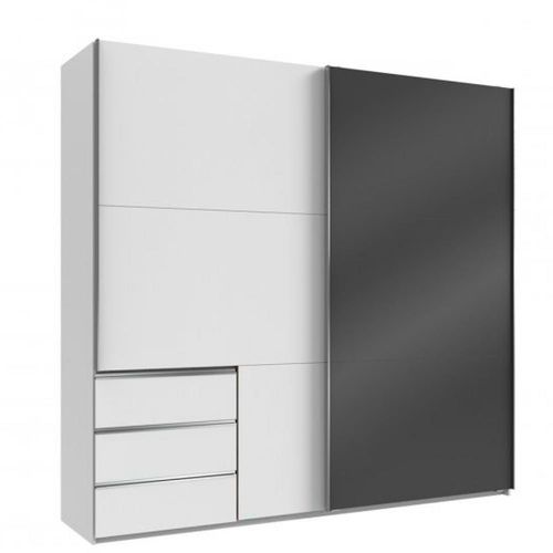 Armoire Coulissante Lisea 2 Portes 3 Tiroirs Blanc Verre Anthracite 250 X 236 Cm Ht
