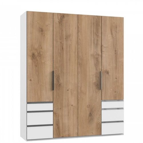 Armoire De Rangement Lisbeth 4 Portes Chêne 6 Tiroirs Blanc 200 X 236 Cm Hauteur