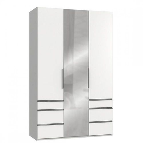 Armoire Lisbeth 2 Portes 6 Tiroirs Blanc Miroir Central 150 X 236 Cm Hauteur
