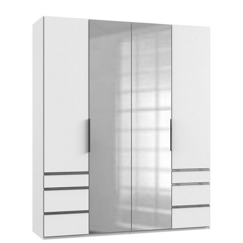 Armoire Lisbeth 2 Portes 6 Tiroirs Blanc Miroir Central 200 X 236 Cm Hauteur