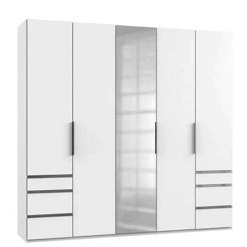 Armoire Lisbeth 4 Portes 6 Tiroirs Blanc Miroir Central 250 X 236 Cm Hauteur