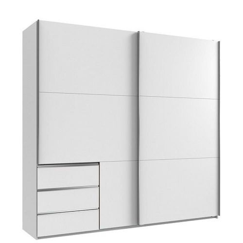 Armoire Coulissante Lisbeth 2 Portes 3 Tiroirs Décor Blanc 250 X 236 Cm Hauteur