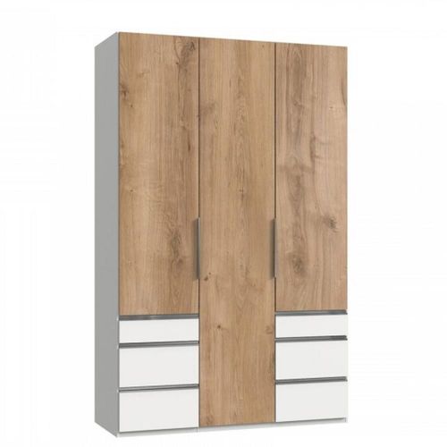 Armoire De Rangement Lisbeth 3 Portes Chêne 6 Tiroirs Blanc 150 X 236 Cm Hauteur