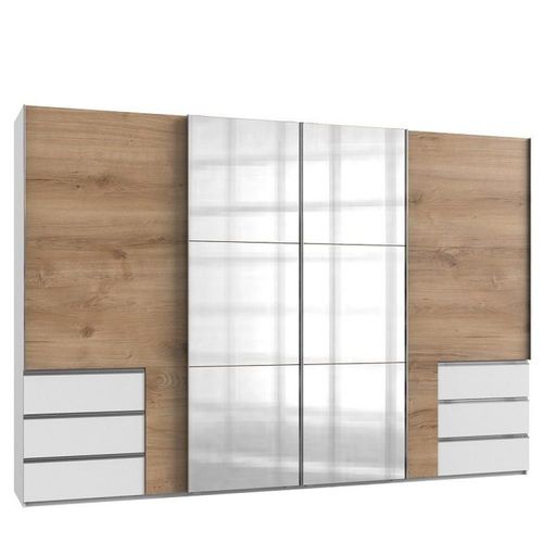 Armoire Coulissante Lisbeth 2 Portes Chêne 2 Miroirs 6 Tiroirs 350 X 236 Cm Hauteur