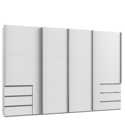 Armoire Coulissante Lisbeth 4 Portes 6 Tiroirs Décor Blanc 350 X 236 Cm Hauteur