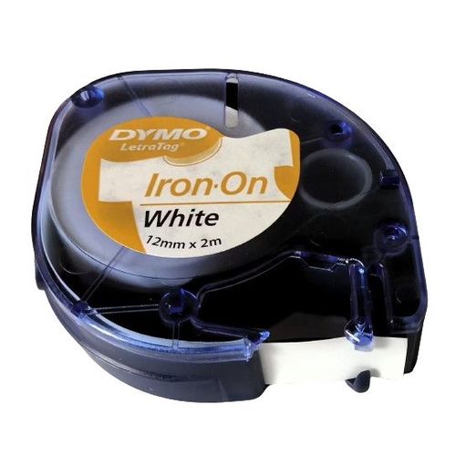 2 Cassettes ruban Dymo LetraTag Iron-On Noir sur Blanc, 12mm thermocollant pour étiquetage de vêtements avec les étiqueteuses Dymo Letratag LT100H, LT100T