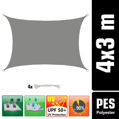 Upf50+ Voile D'ombrage Uv 3x4 M Polyester Rectangle Protection Hydrofuge Gris