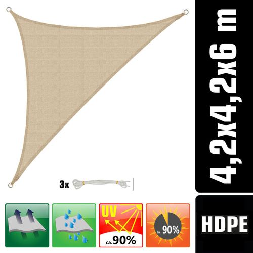 Voile D'ombrage Uv 4,2x4,2x6 Hdpe Triangle Protection Solaire Toile Beige