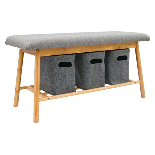 Banc Scandinave Avec 3 Paniers De Rangement 90x34x44 Banquette D'entrée Bambou
