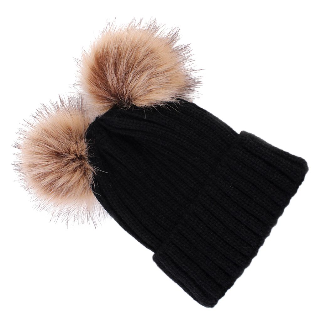 Chapeau Hiver Bebe Enfant Pompons Doux Chapeau Bonnet Enfant Hiver Bebe Fille Garcon Noir Rakuten