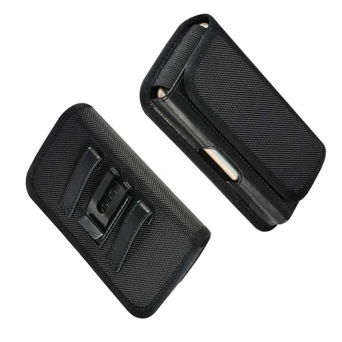 Étui Holster Ceinture À Pince Métallique Horizontale Avec Porte-Cartes En Textile Et Cuir Pour Nokia 2.2 (2019) - Noir
