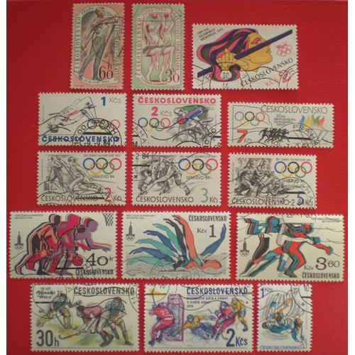 Lot De 15 Timbres Oblitérés - Tchécoslovaquie - Sports Et Jeux Olympiques