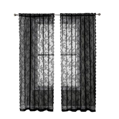 Noir Dentelle Rideaux 2 Pcs Le Noir