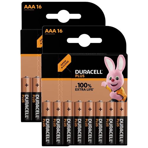 DURACELL Lot de 2 Blisters de 16 Piles Plus 100% MN2400 AAA LR03 1,5V