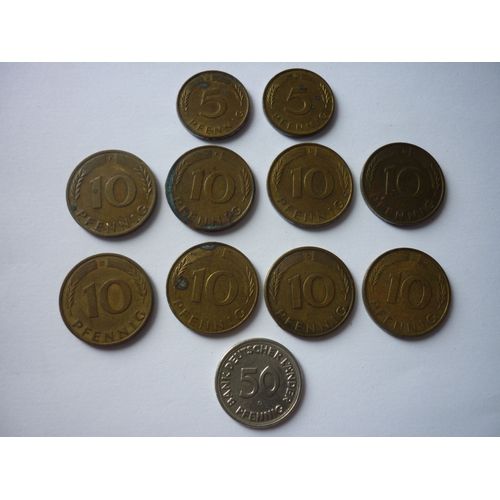 Lot De 11 Pièces 5 / 10 / 50 Pfennig Deutschand